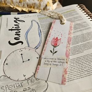 Floral Bookmark with Lace Ribbon And Scripture Watercolor Flower Print
